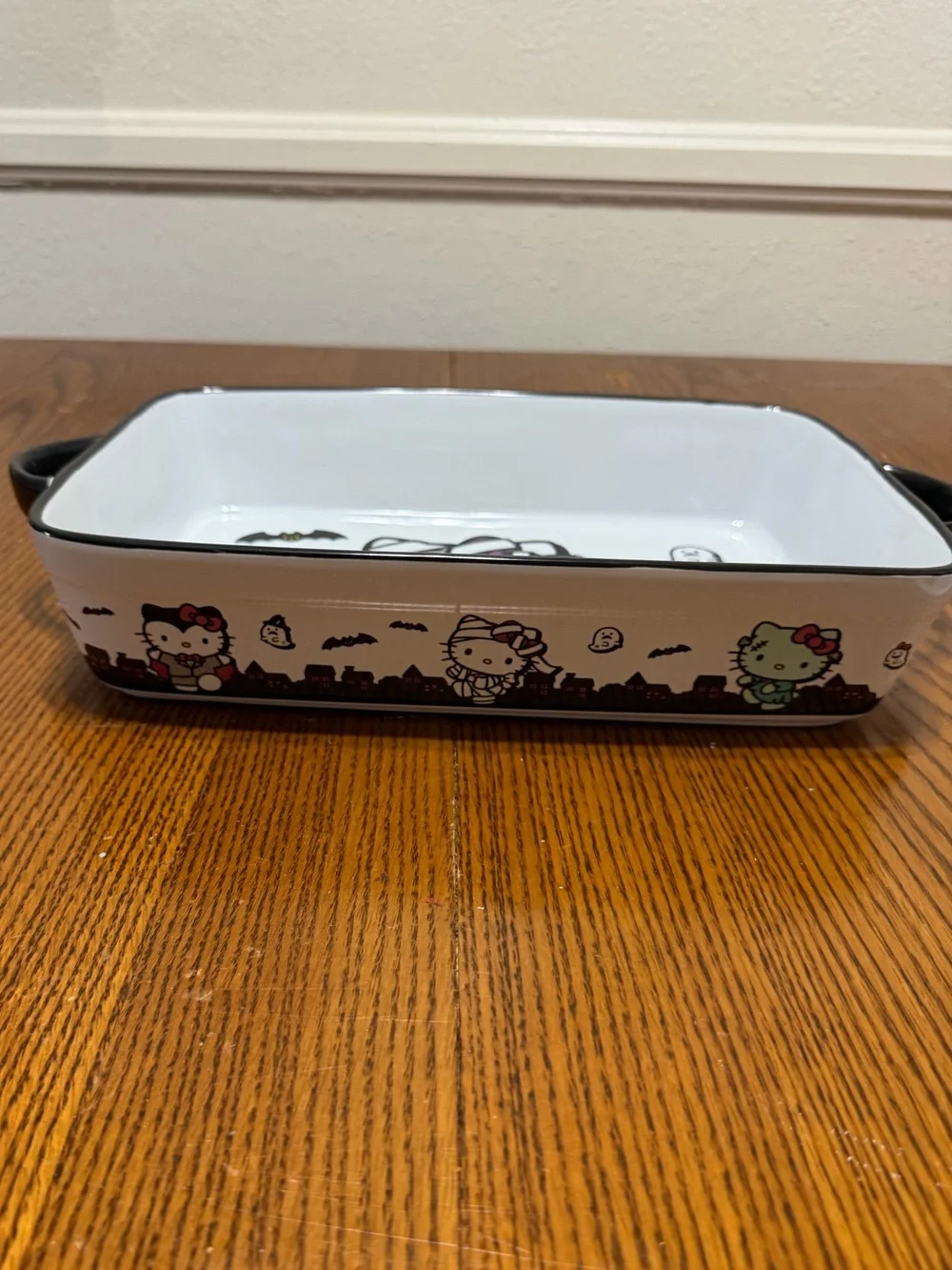 Hello Kitty Ceramic Baking Dish - White with Black, Pink & Green Accents
